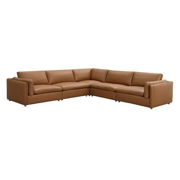 Acme Furniture Brighton 45 in. Square Arm Leather Modular Nailhead Trim Sofa in Brown
