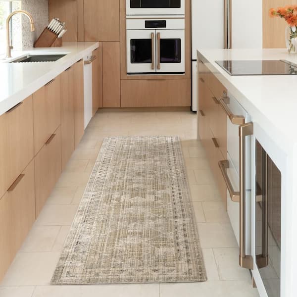 Shia Bordered Washable Beige 2.6 ft. x 6 ft. Outdoor Area Rug