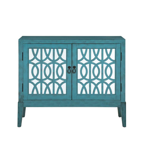 FARATI Blue Accent Chest and Cabinet Sideboard with Framed Mirror Doors ...