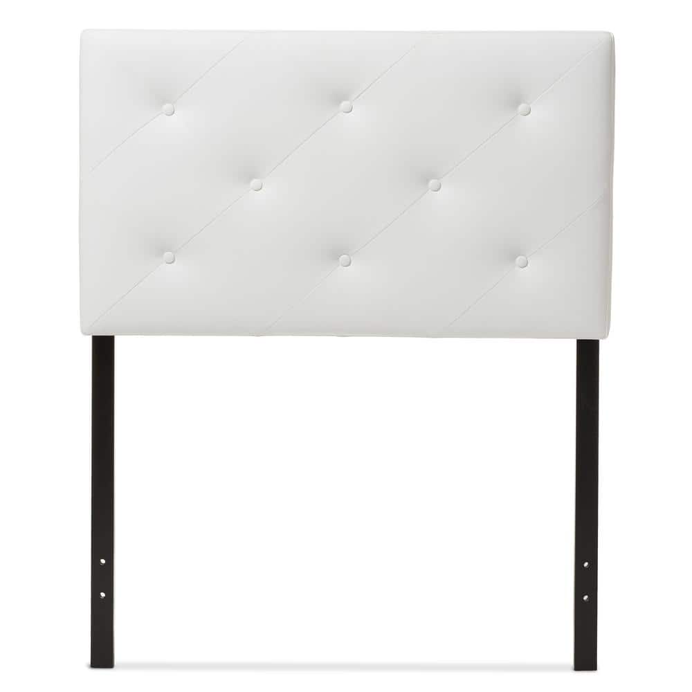 Full White Faux Leather Tufted Upholstered Headboard