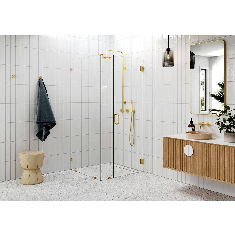 78" Frameless Clear Glass Shower Enclosure with Satin Brass Finish