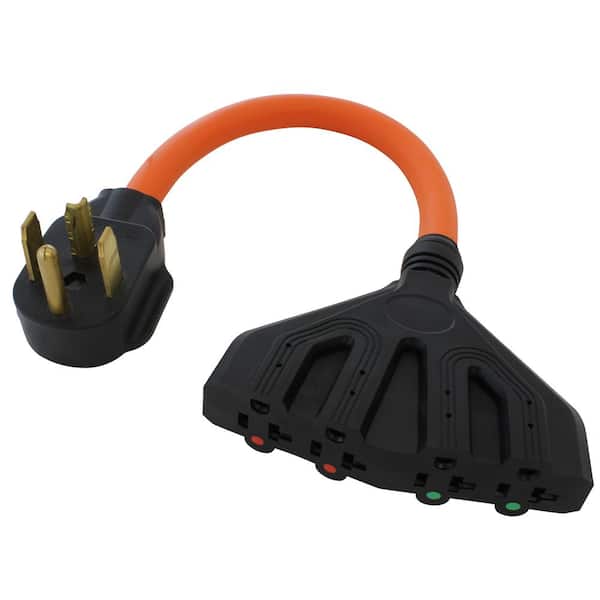 AC WORKS 1.5 ft. NEMA 14-30P 4-Prong Dryer Plug to (4) NEMA 5-15/20R 15/20 Amp Household Female Connectors Adapter Cord