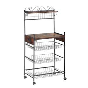 Antique Brown Removable Micorwave Oven Shelf Wire Basket, Kitchen Storage Shelf Rack for Spices, Pots and Pans