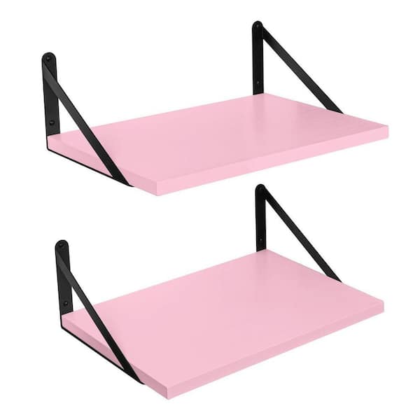 16 in. W x 12 in. D Pink Wood Floating Shelves, Wall Mounted Wide