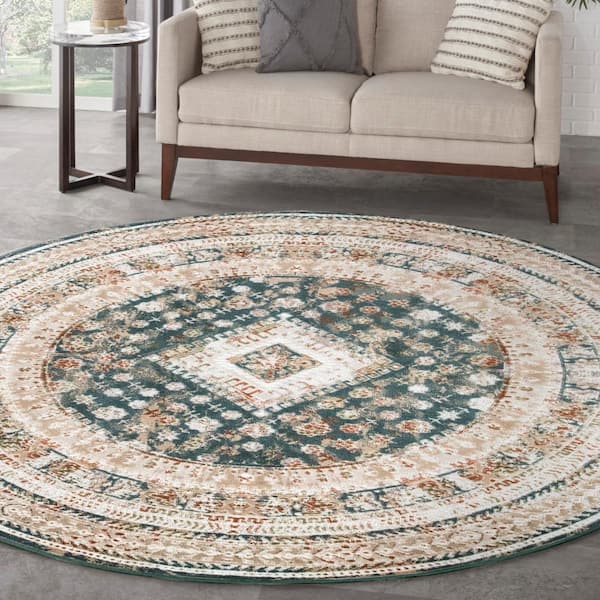 Thalia Green Ivory 8 ft. x 8 ft. All-over design Transitional Round Area Rug