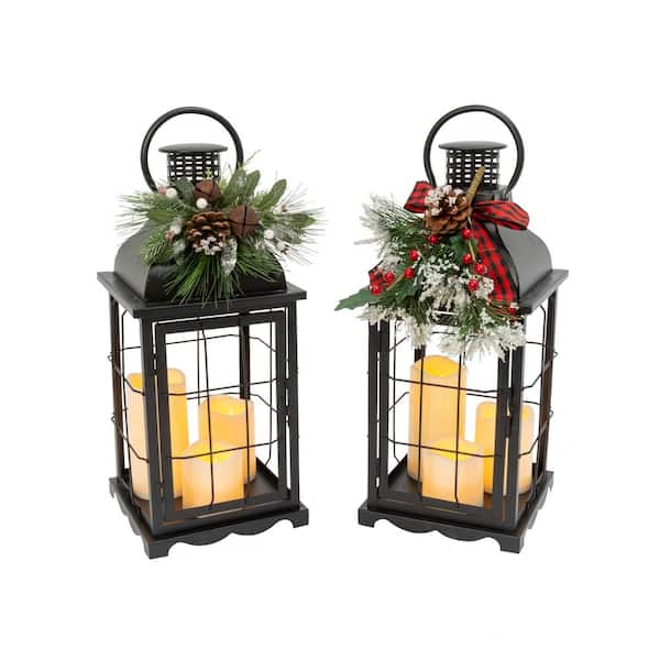 Metal Lantern with Battery Operated Candle - 13 Black