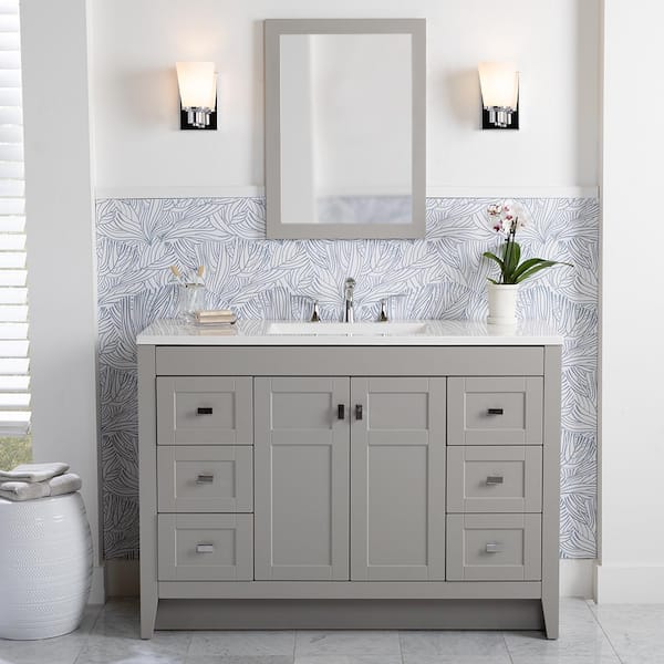 Home Decorators Collection Bladen 48 in. W x 19 in. D x 35 in. H Single Sink Freestanding Bath Vanity in Gray with White Cultured Marble Top