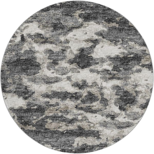 Dream Shag Premium Machine Washable Abstract ADS71 Black 8 ft. x 8 ft. Round Rug