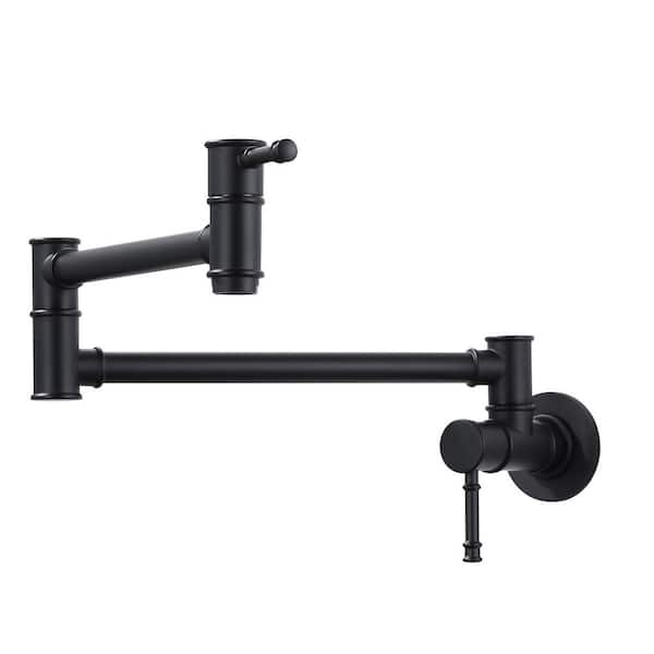 Wall Mounted Pot Filler with Double Cross Handle and Brass in Matte Black