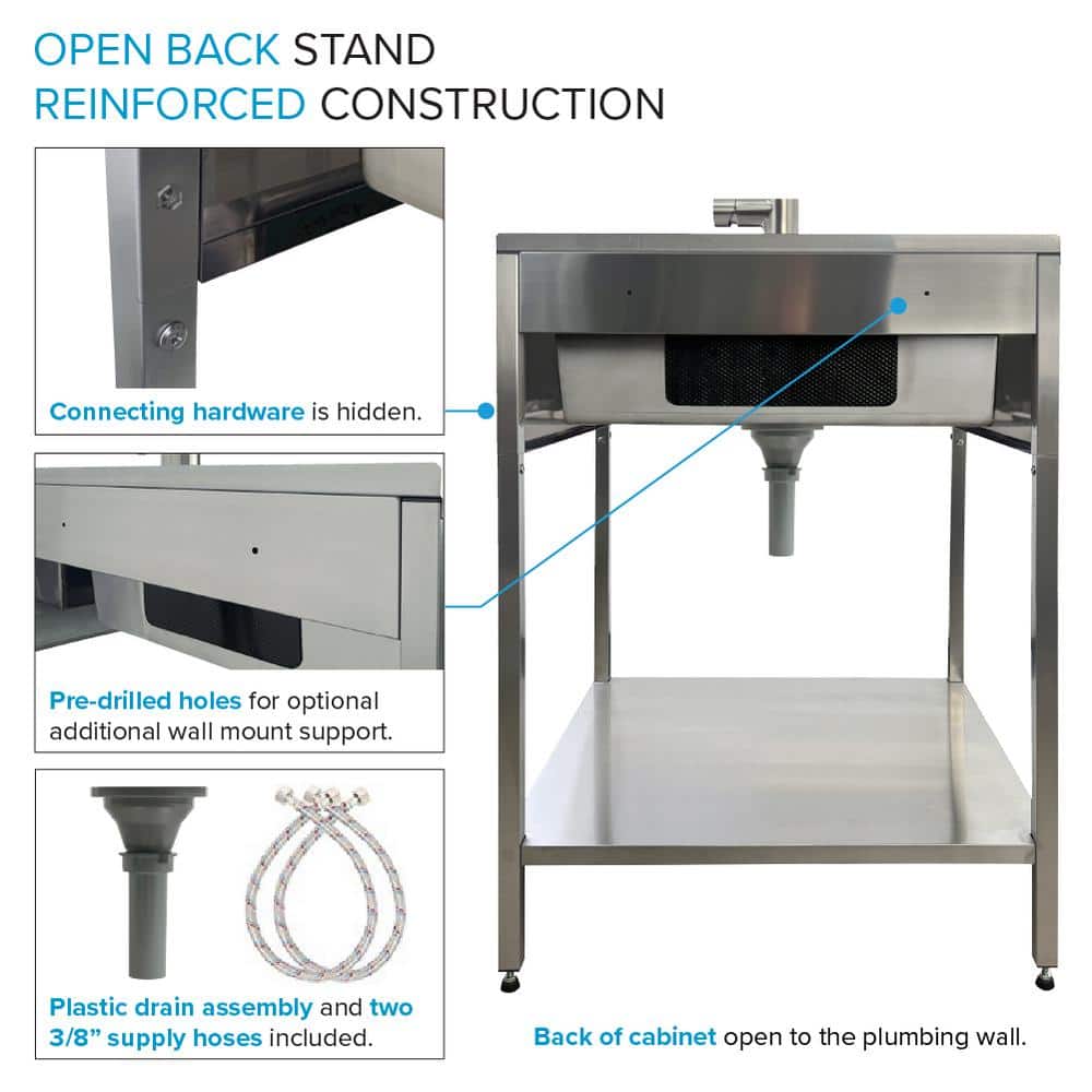 28'' Brushed Stainless Steel Freestanding Laundry Sink with Faucet