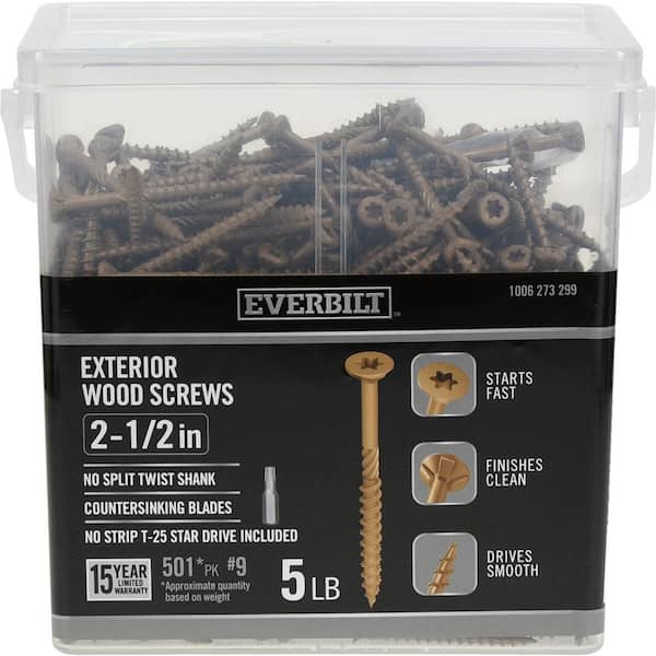 Everbilt #9 x 2-1/2 in. Star Drive Flat Head Exterior Wood Screws 5 lbs.-Box (501-Piece)