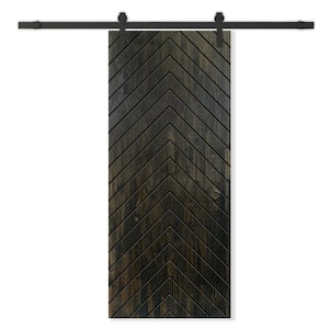 36 in. x 84 in. Charcoal Black Stained Pine Wood Modern Interior Sliding Barn Door with Hardware Kit