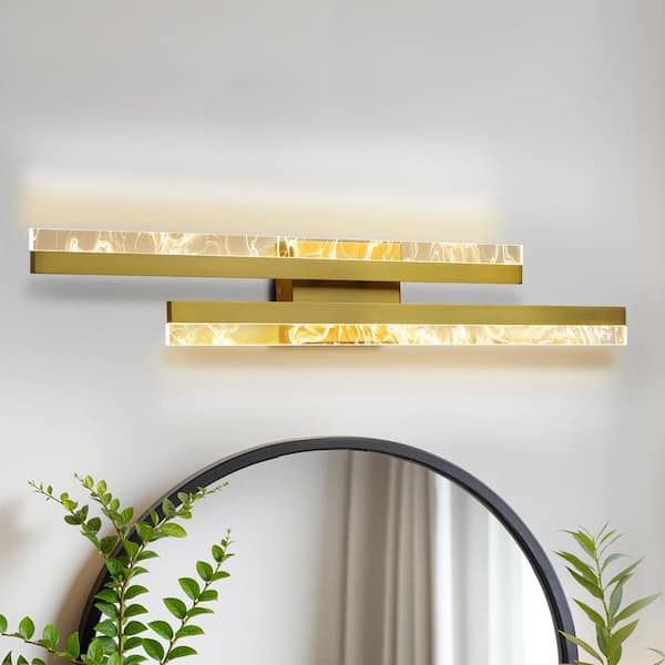30 in. Gold LED Vanity Light Bar with Marble Effect Design for Bathroom Over Mirror Adjustable Color Temperature