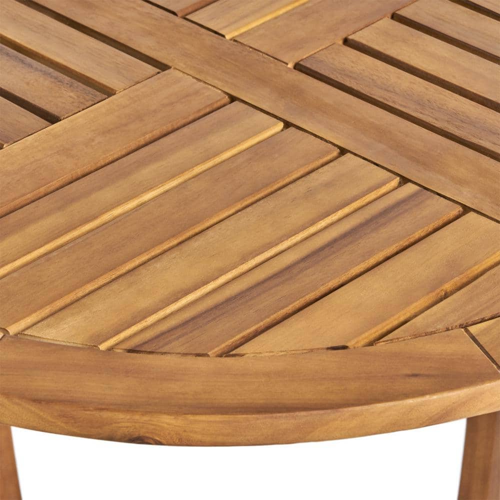Carina 27.5" Round Teak Acacia Wood Patio Accent Table