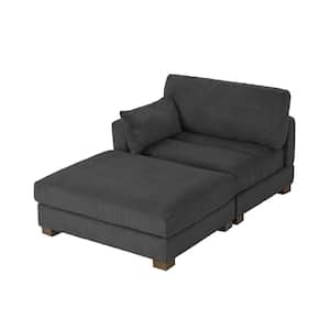 Modern Left Armrest Gray Corduroy Fabric Upholstered Sectional Chaise Longue with Ottoman