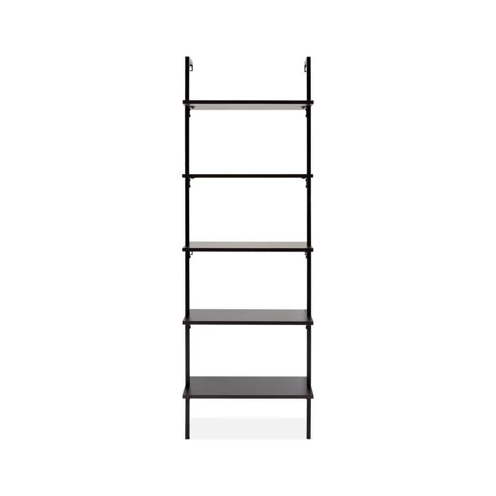 Madera Tall Black Wood and Metal Ladder Bookcase with 5 Shelves