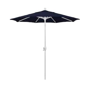 7.5 ft. Matte White Aluminum Market Push Tilt Patio Umbrella in Navy Blue Olefin