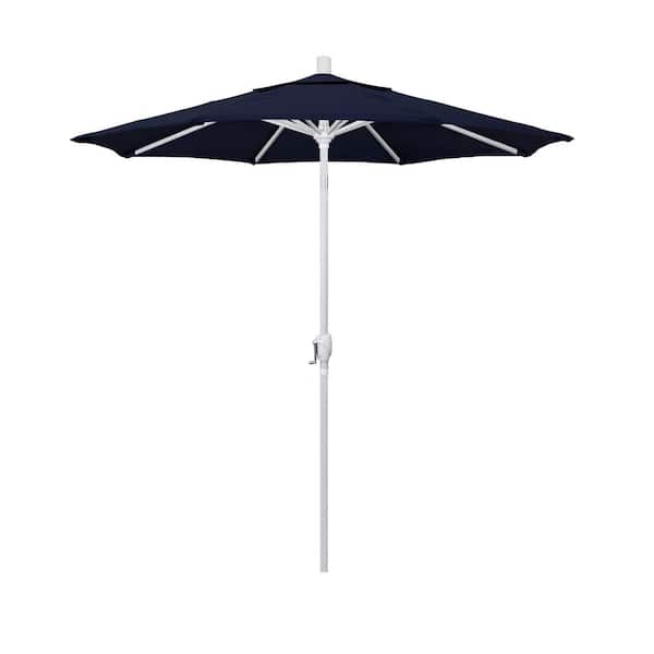 California Umbrella 7.5 ft. Matte White Aluminum Market Push Tilt Patio Umbrella in Navy Blue Olefin