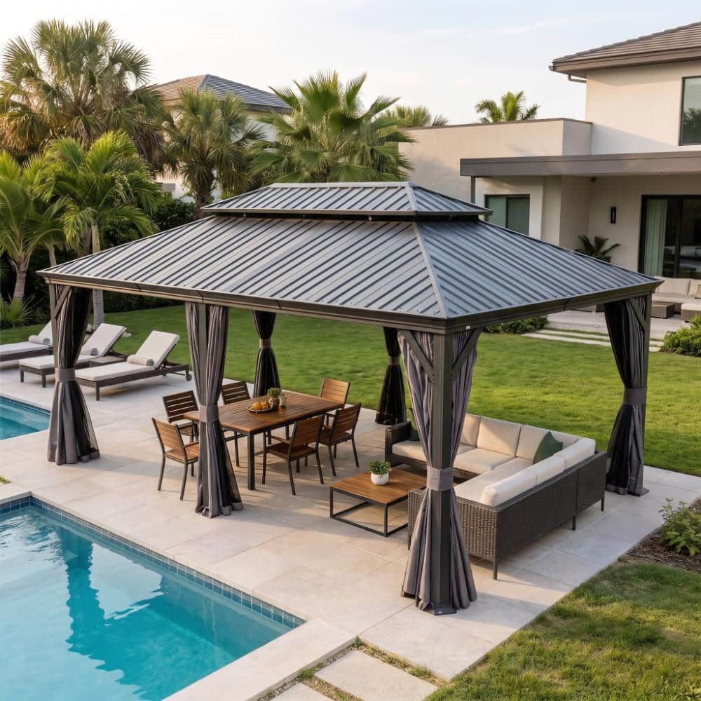 14 x 20 FT Dark Gray Outdoor Gazebo with Resin Roof  Drainage Gutters price history on PriceWatchPro