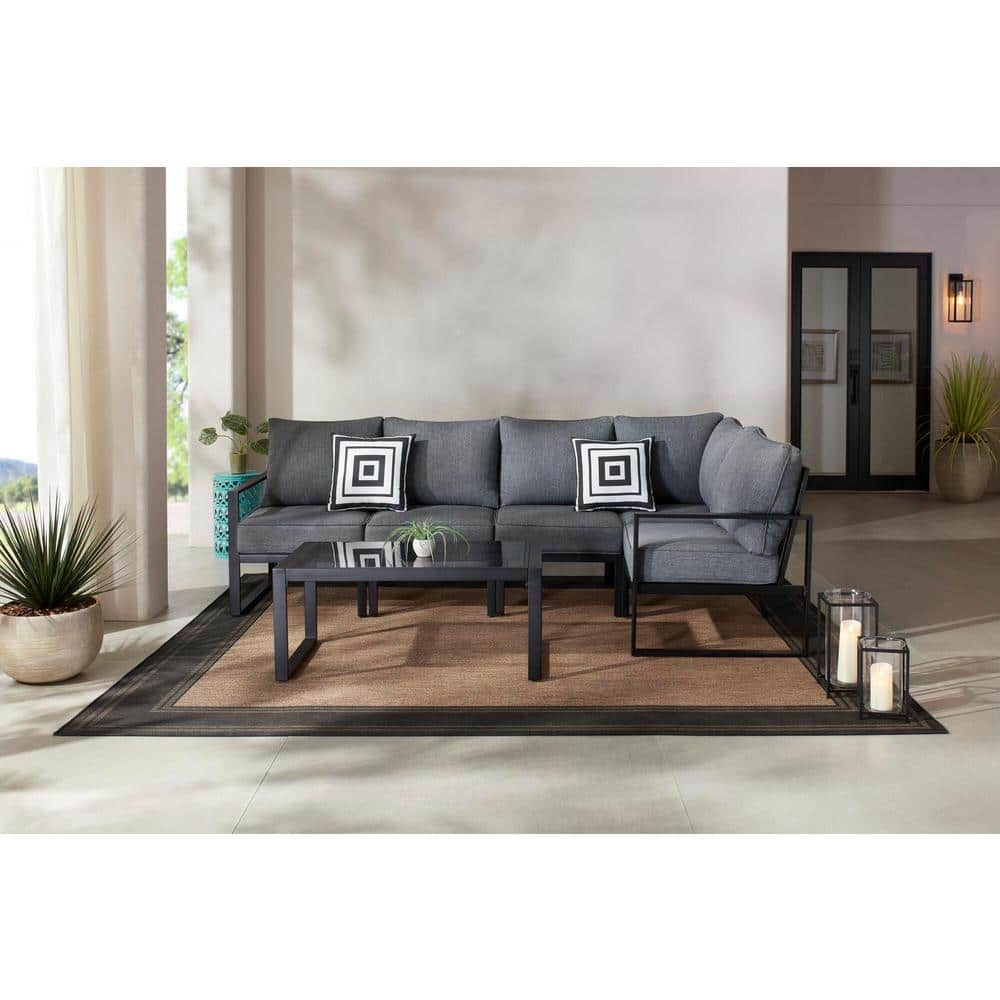 Hampton Bay Barclay 6-Piece Black Steel Outdoor Patio Sectional Sofa Set  with Gray Cushions and Coffee Table 628 - The Home Depot