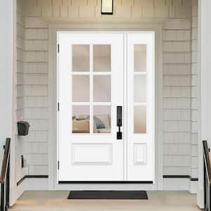 Legacy 49 in. x 80 in. 3/4-6Lite Clear Glass RHOS Primed White Finish Fiberglass Prehung Front Door w/10in.SL