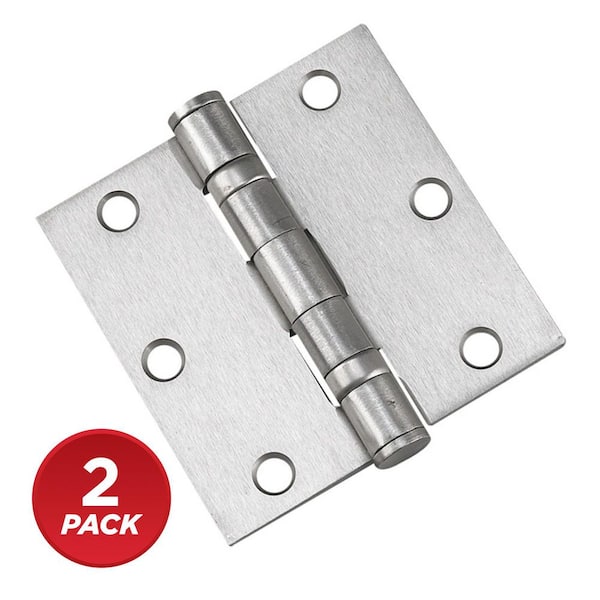 3-1/2 in. x 3-1/2 in. Brushed Nickel Full Mortise Ball Bearing Butt Hinge (2-Pack)