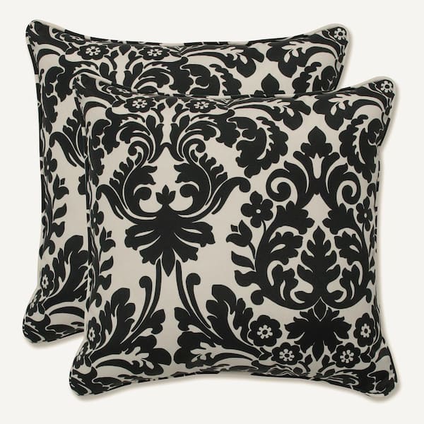Demask Black Square Outdoor Square Throw Pillow 2-Pack