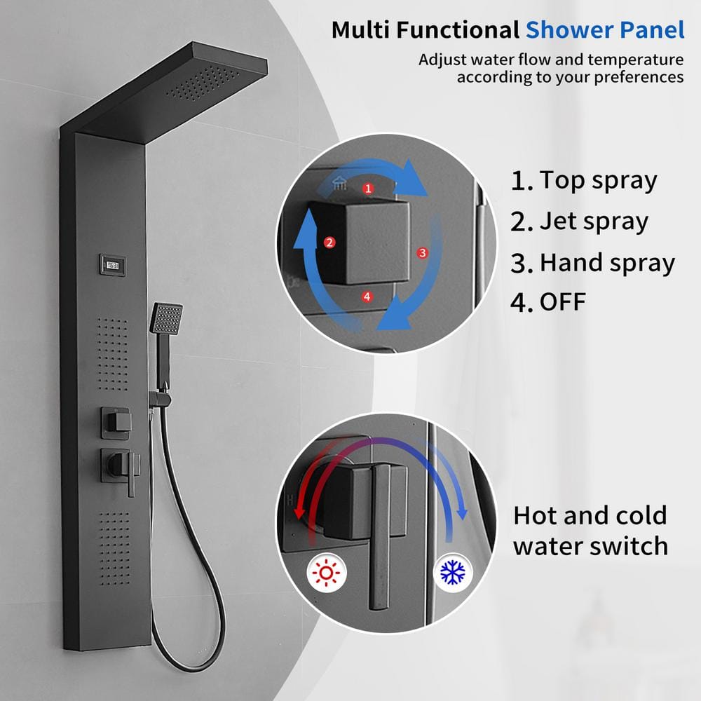 Matte Black 51.57'' Shower Panel with Rainfall Shower Head