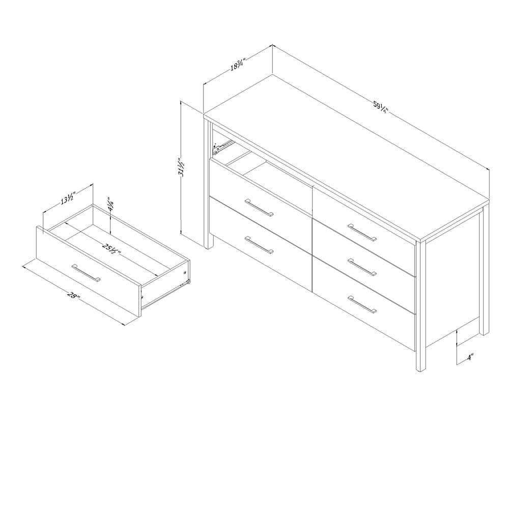 White and Soft Elm Industrial Double Dresser
