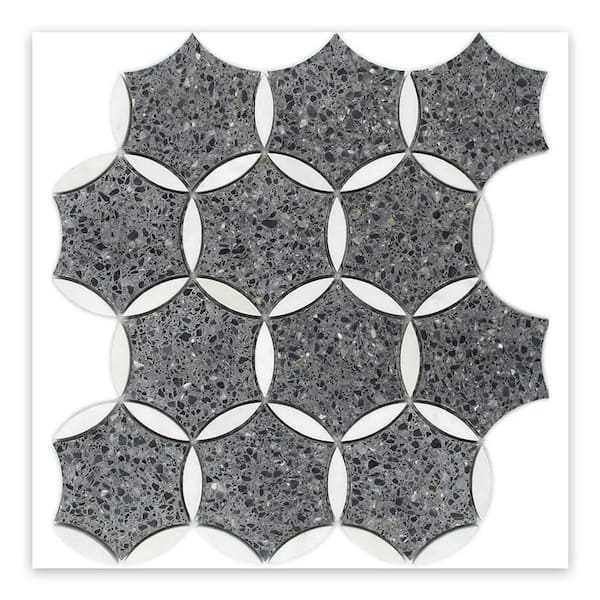 Stellare 12 in. x 13 in. Honed Charcoal Gray-Black Terrazzo, Marble MosaicWall and Floor Tile (5.46 sq. ft./case)-5 Pack