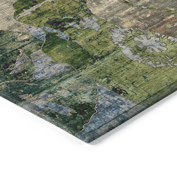 Taupe Blue and Green 8 ft. x 10 ft. Woven Floral Rectangle Indoor/Outdoor Area Rug