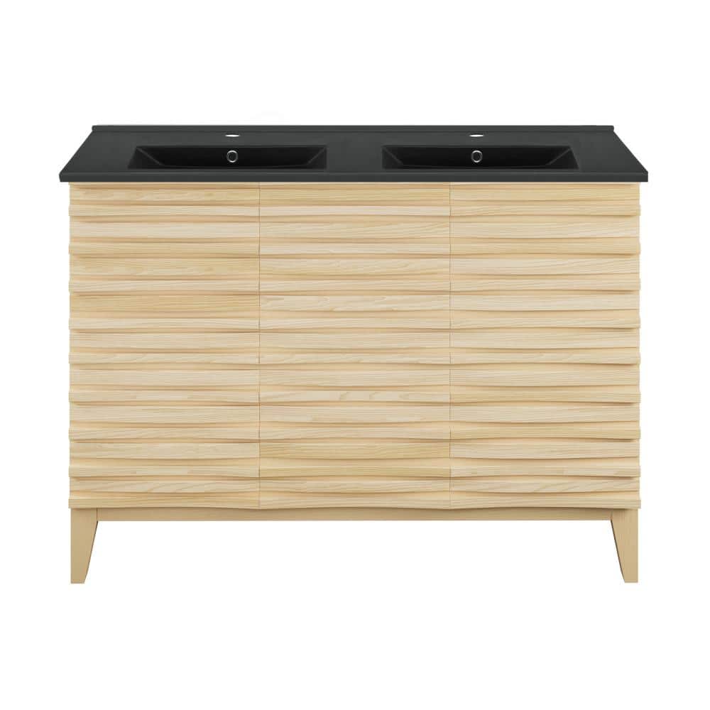 Cascade 48 in. W Natural Oak, Double Basin Bathroom Vanity with Black Ceramic Sink Top price history on PriceWatchPro