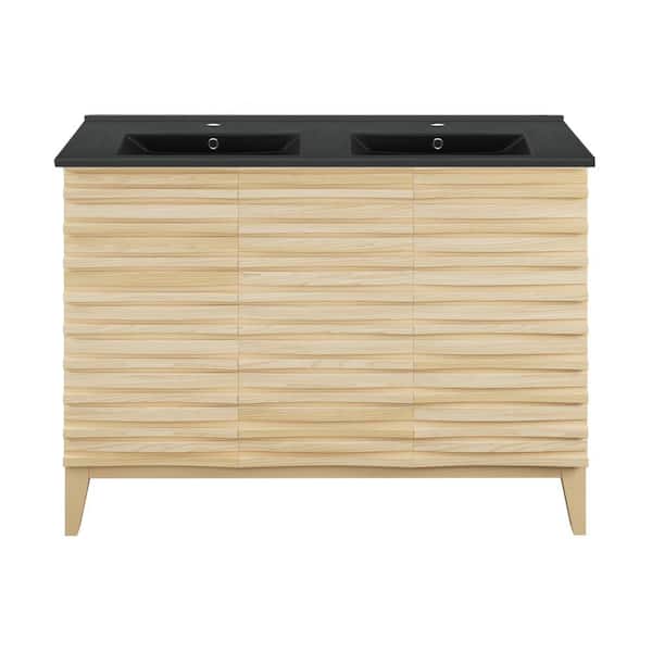 Swiss Madison Cascade 48 in. W Natural Oak, Double Basin Bathroom Vanity with Black Ceramic Sink Top