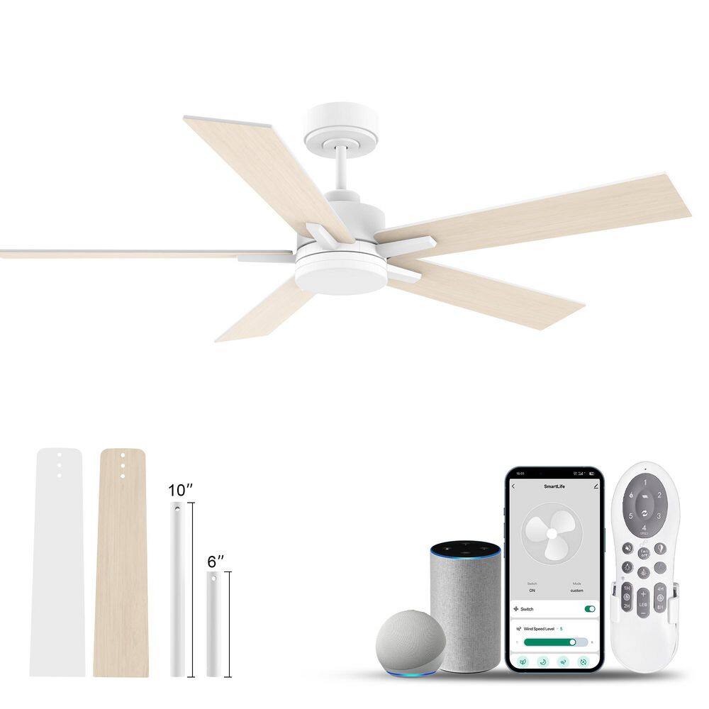 52 in. Smart Outdoor Indoor White Ceiling Fan with Lights Remote,Voice Control via Alexa Google WIFI App,Quiet DC Motor price history on PriceWatchPro