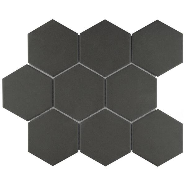 Merola Tile Gotham Super Hex Black 10 in. x 11-1/2 in. x 6mm Unglazed Porcelain Mosaic Tile