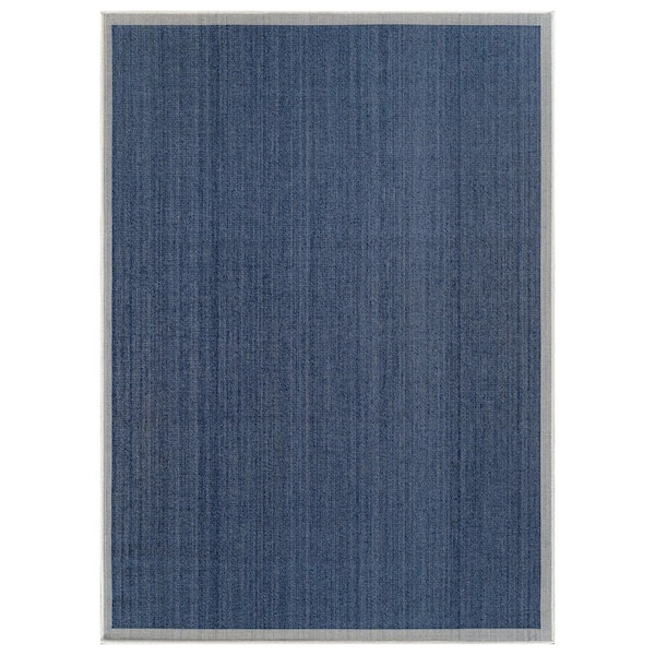 Border Navy/Ivory Easy-Care Jute-Style Indoor/Outdoor Flat Woven Area Rug 7 ft. 10 in. x 10 ft. Navy