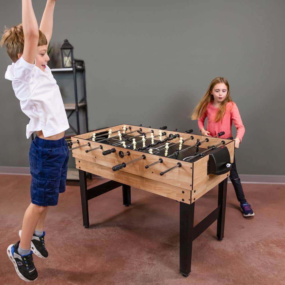 Sunnydaze Light Wood 10-in-1 Multi-Game Table with Foosball, Billiards, and More