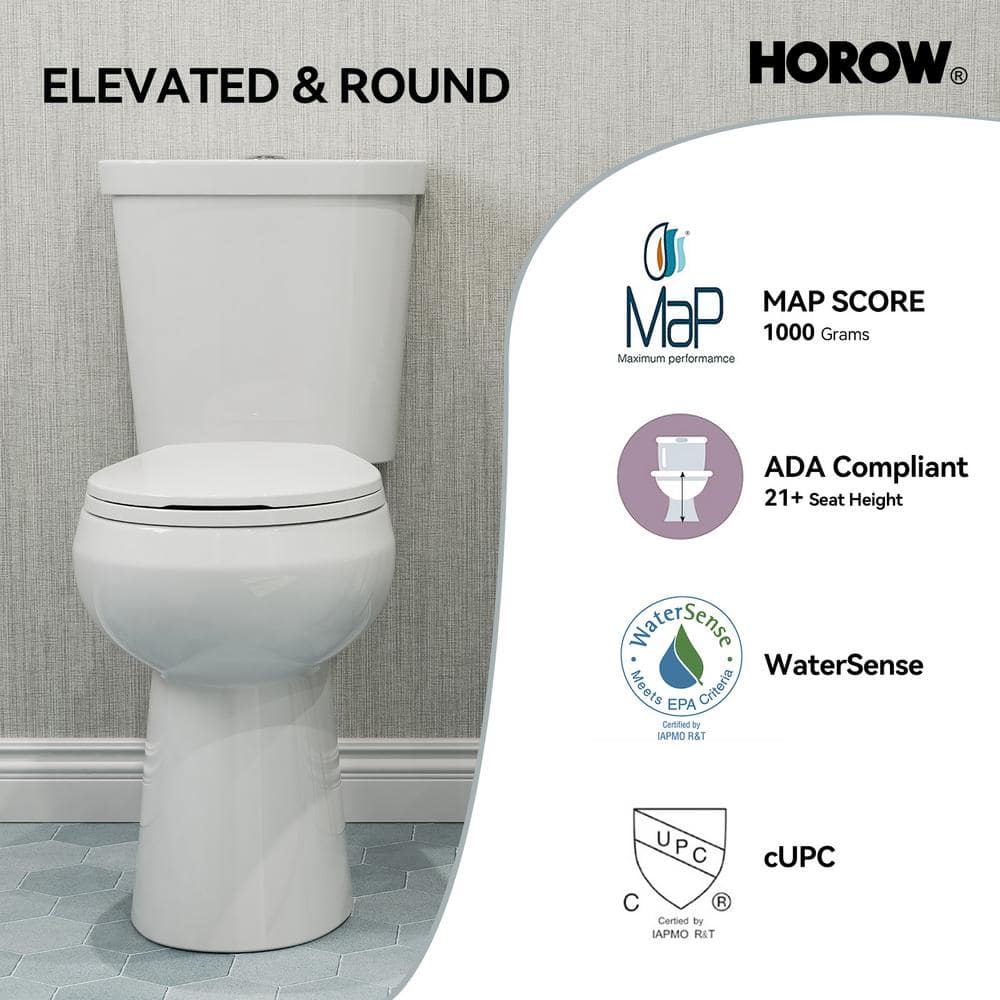 White Vitreous China 21" Tall Round Dual Flush Toilet