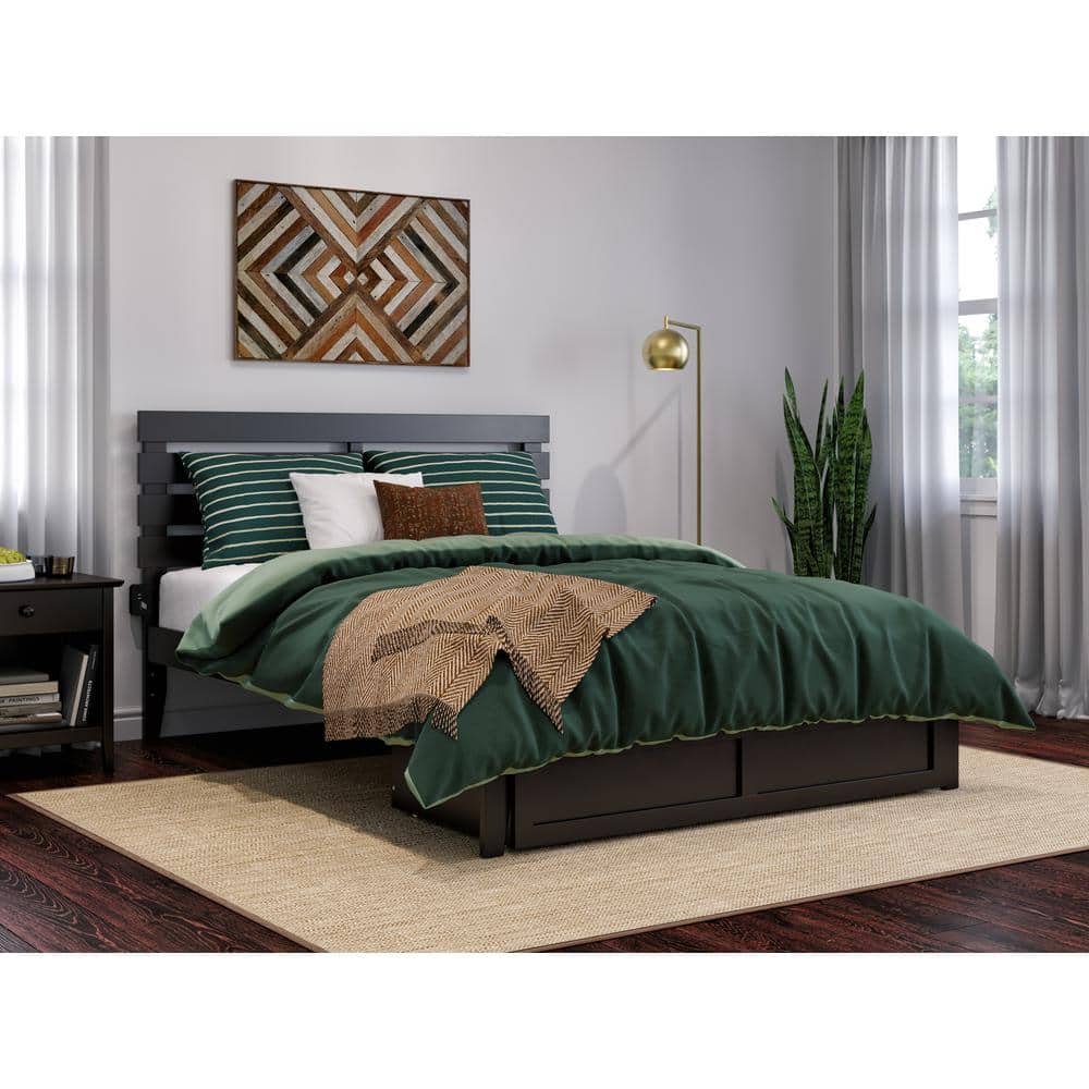 Espresso Queen Wood Platform Bed with Storage Drawer