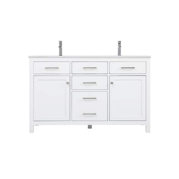 54 in. W x 22 in. D x 34 in. H Bath Vanity in White with Calacatta White Engineered Marble Top