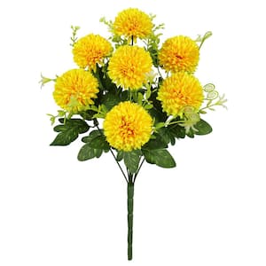 16 in. Honey Yellow Artificial Pom Mum Flower Stem Bush Bouquet Set of 3