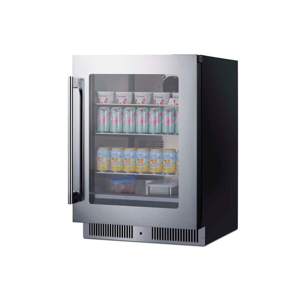 Stainless Steel 24-Inch Built-In Beverage Refrigerator with Glass Door