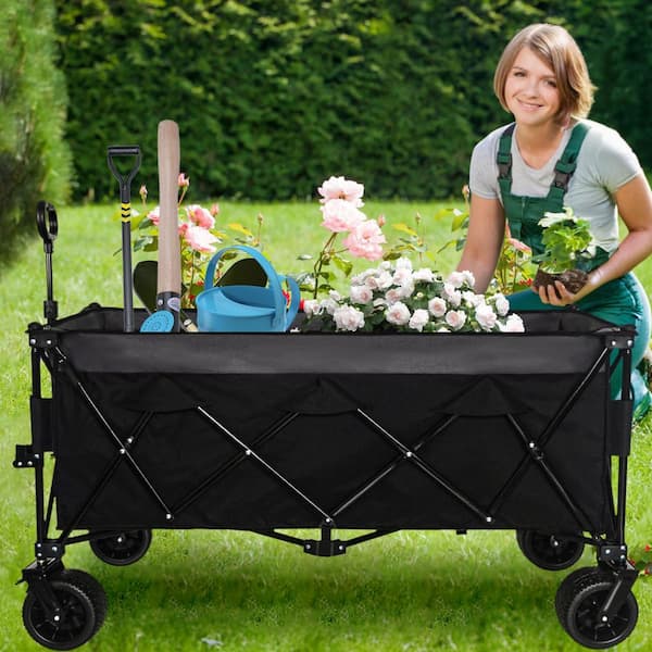 Sudzendf Black 14 cu. ft. Steel Garden Cart with 1:6 Space-Saving