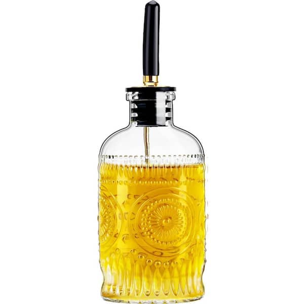 7 oz Glass Olive Oil Dispenser Bottle with Metal Spout and Silicone Cap for Kitchen Cooking