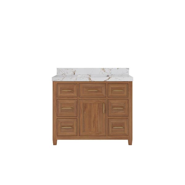 Willow Collections Santa Monica 42 in. W x 22 in. D x 36 in. H Single Sink Bath Vanity in Dark Natural with 2 in. Viola Gold Top