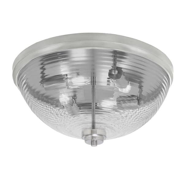 Unbranded Ashland 18 in. 4 Light Brushed Nickel Flush Mount with Clear Ribbed Glass Shade No Bulbs Included