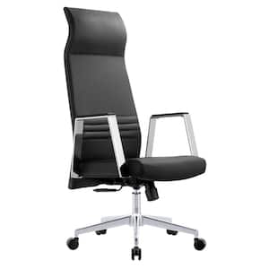 Aleen Mid-Century Modern High-Back Leather Office Chair with Adjustable Height, Tilt and Swivel (Black)