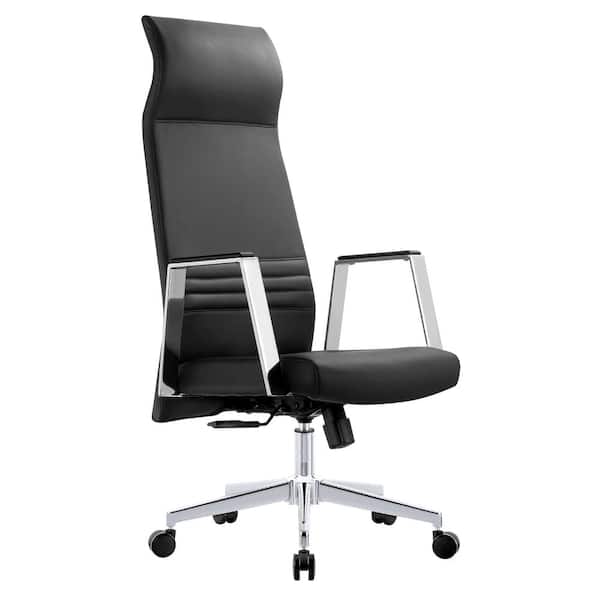 Leisuremod Aleen Mid-Century Modern High-Back Leather Office Chair with Adjustable Height, Tilt and Swivel (Black)