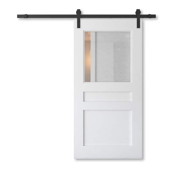 Urban Woodcraft 40 in. x 83 in. EDINBURGH Solid Core White Wood Modern Sliding Barn Door Sliding Door Hardware Kit