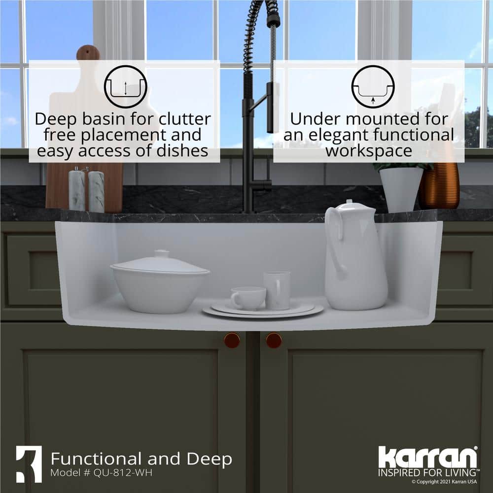 White Quartz 32'' Large Single Bowl Undermount Kitchen Sink